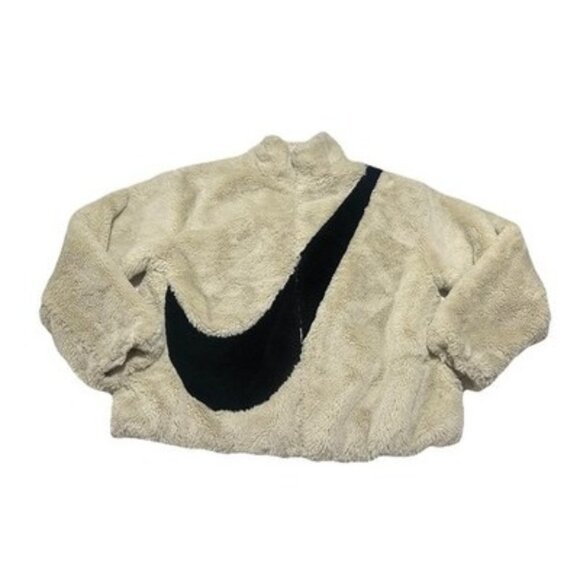 Nike Women’s Fluffy Faux Fur Cream & Black Jacket Size Small DM1759 - Picture 1 of 9